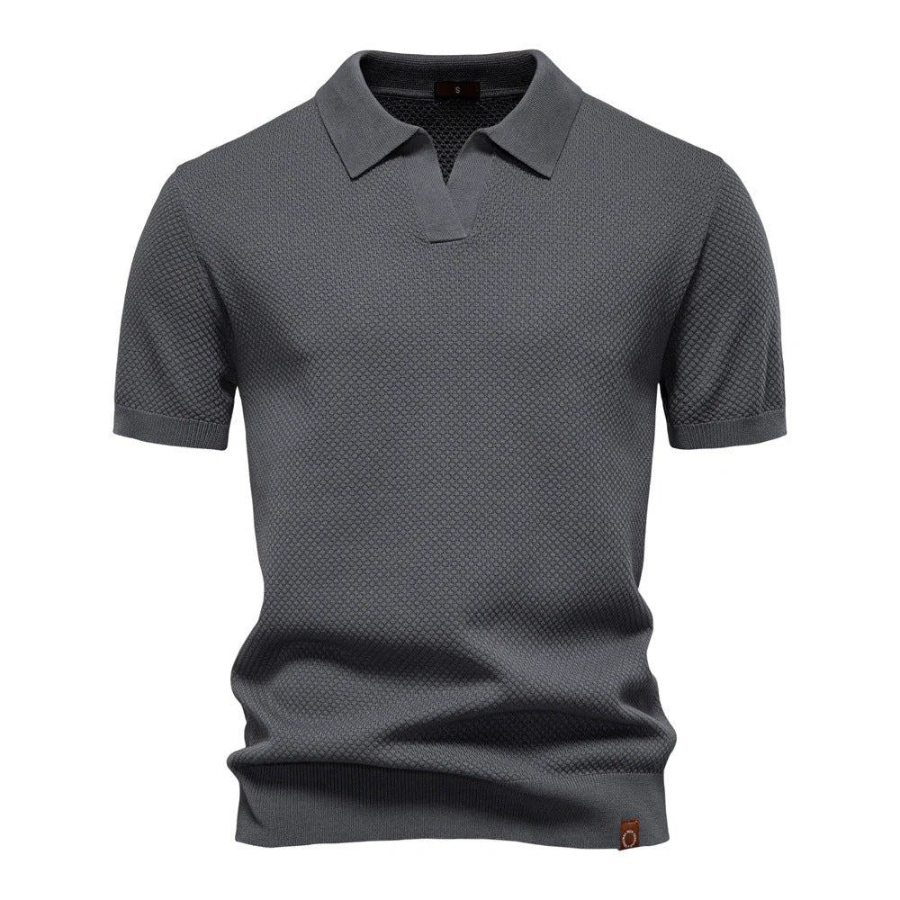 Liam™ – Strukturert Strikket Polo med Åpen Krage
