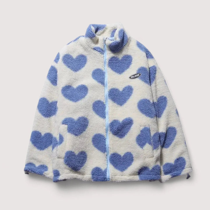 Lovaire™ – Reversibel Jakke med Hjerteprint og Glidelås