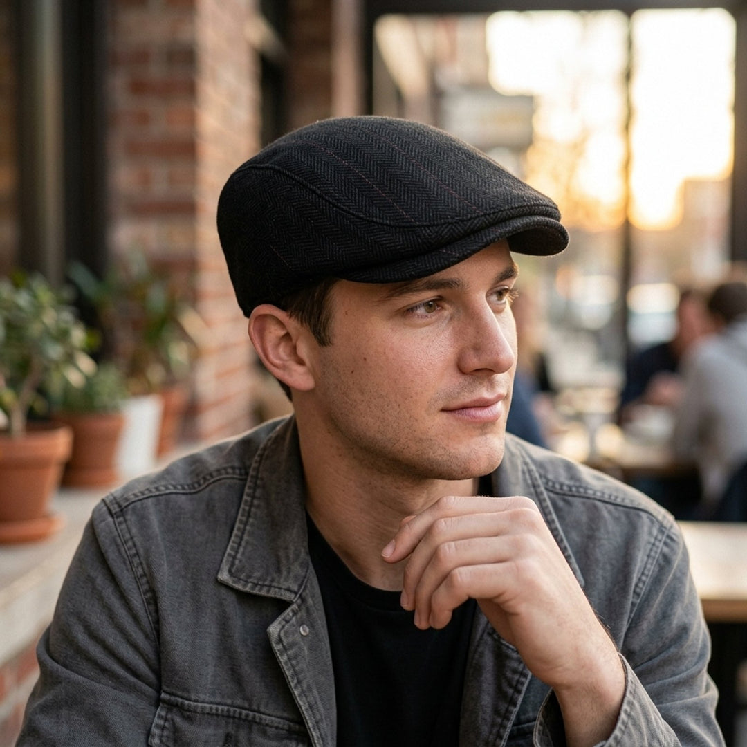 Mikkel™ – Strukturert herringbone flat cap med justerbar stropp