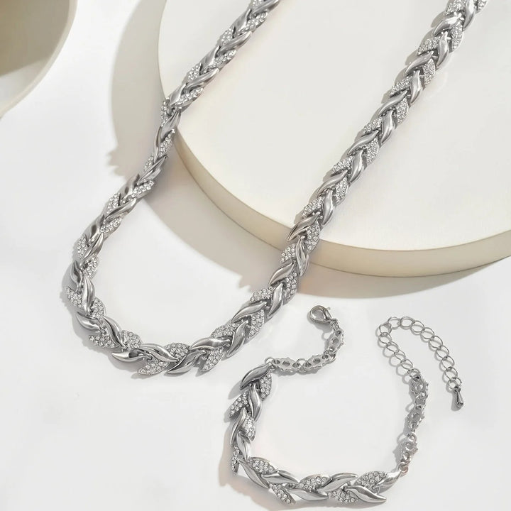 Evelisse™ – Glitrende Blad Halskjede & Armbånd Sett