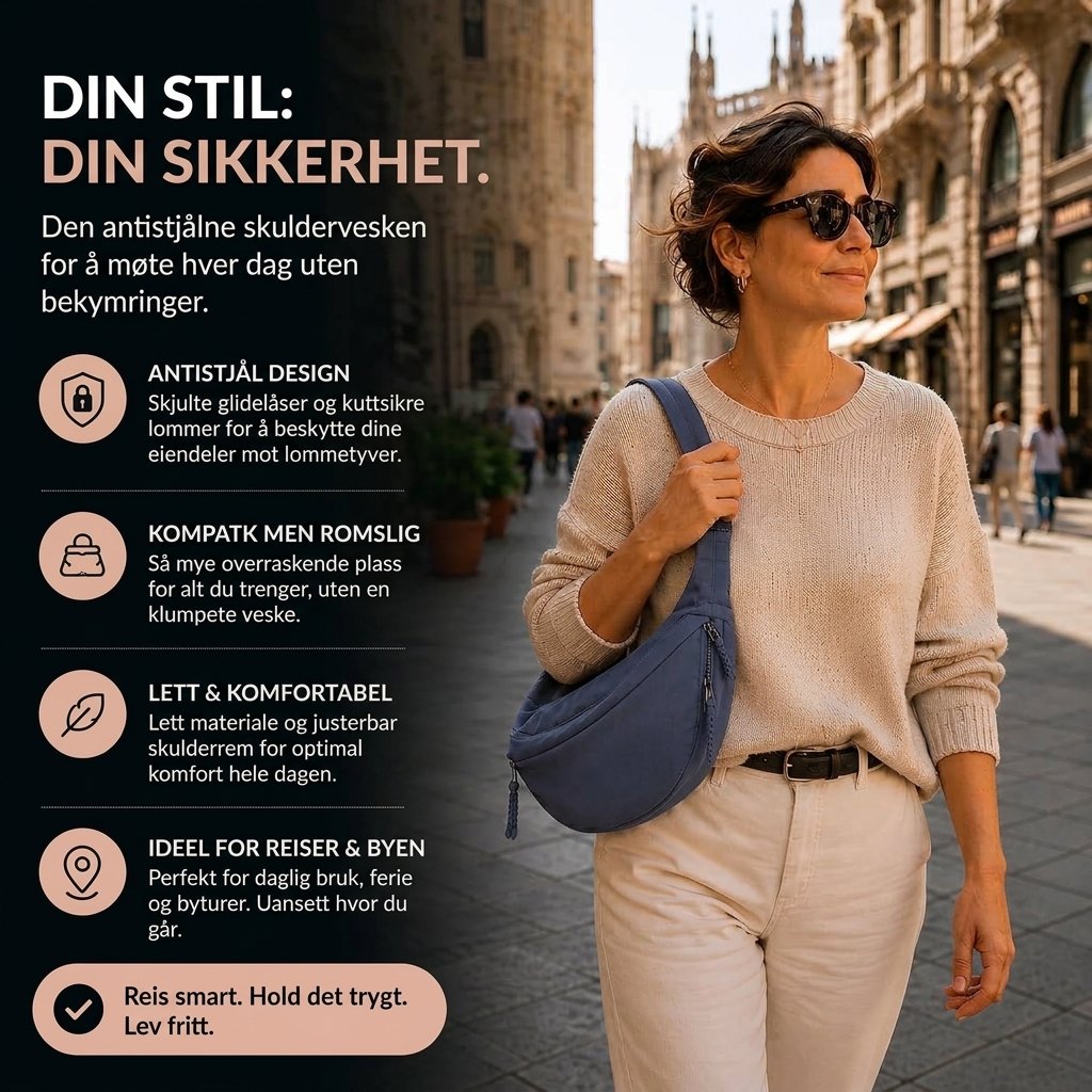 Sara™ – Justerbar Crossbody Sling Bag med Tyverisikkerhet