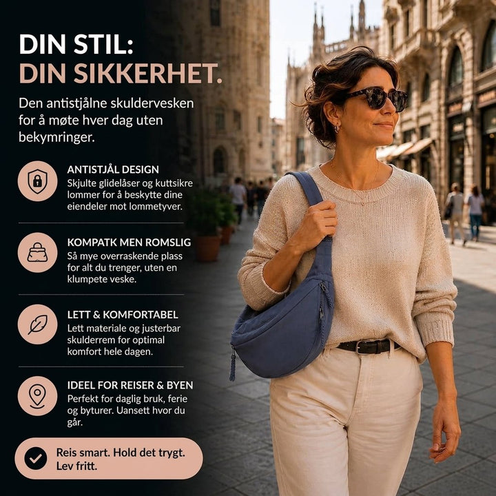 Sara™ – Justerbar Crossbody Sling Bag med Tyverisikkerhet