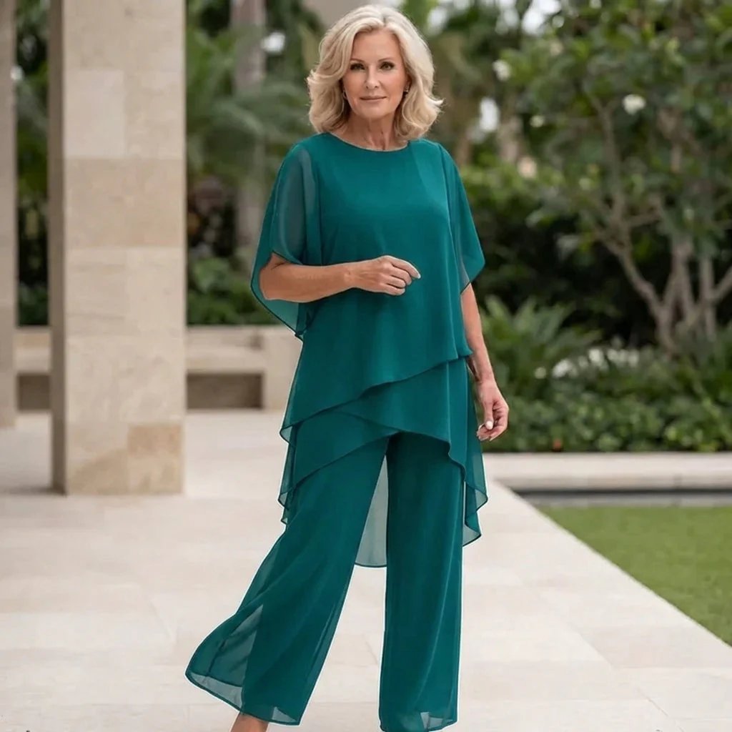 Ingrid™ – Drapert V-hals Topp med Bred Beina Palazzo Sett
