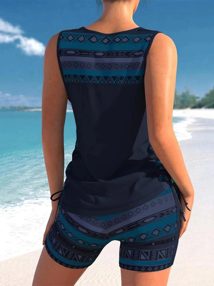 Sara™ – V-hals Geometrisk Mønster Tankini Sett