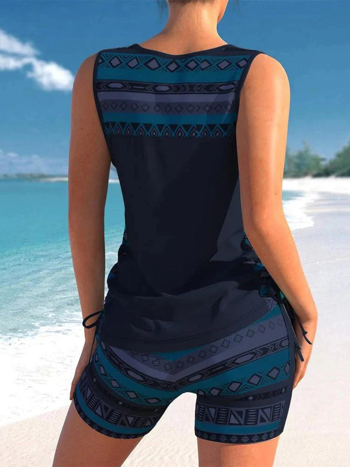Sara™ – V-hals Geometrisk Mønster Tankini Sett