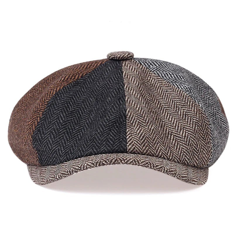 David™ – Herringbone Newsboy Caps med Knappekrone